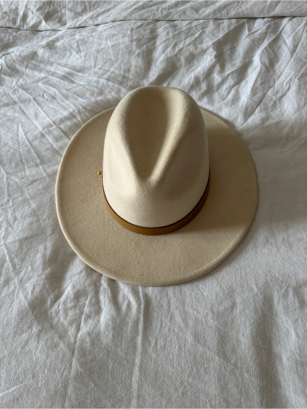Lack of Colour Cream Wide-Brim Felt Fedora with Brown Band